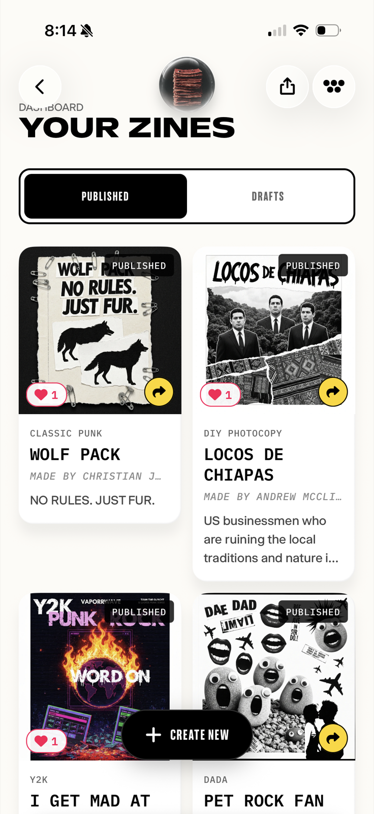 Your Zines — a Wabi app for publishing tiny illustrated zines (Wolf Pack, Locos de Chiapas, etc.).